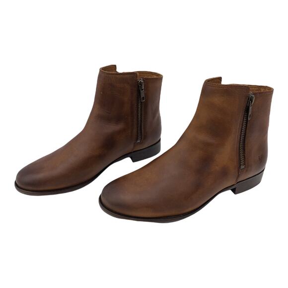 Frye Women's Carly Leather Double Zip Leather Ankle Boots 6.5 Cognac Brown - Picture 4 of 12